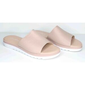 Avellini Nude Tan Pebbled‎ Italian Leather Slides Cushion Comfort Womens Size 8
